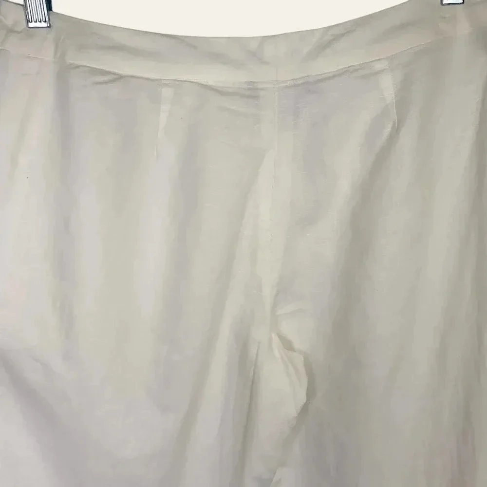 Spenser Jeremy Linen Blend Cropped Pants Women Size 12 White Shell Embellished